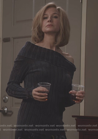 Anne’s black ribbed folded sweater on What/If