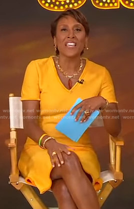Robin’s orange v-neck knit dress on Good Morning America