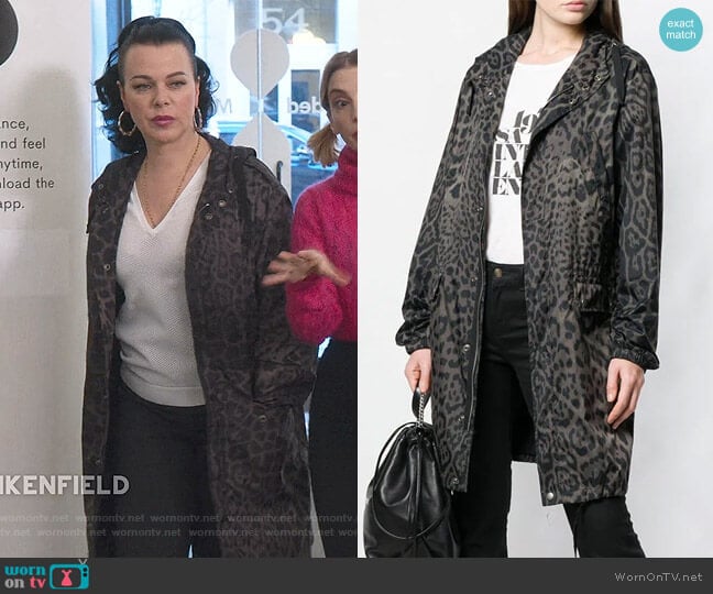 Saint Laurent Leopard Print Hooded Parka worn by Maggie (Debi Mazar) on Younger