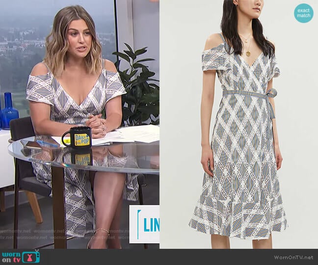 Sandro Cold-Shoulder Lace-Panel Twill Dress worn by Carissa Loethen Culiner on E! News