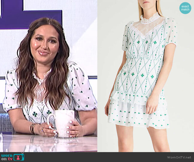 Sandro Lace-Panelled Embroidered Crepe Mini Dress worn by Adrienne Houghton on The Real