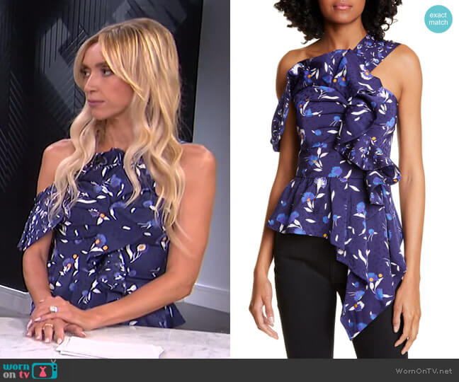 Self Portrait Floral Asymmetrical Ruffle Peplum Top worn by Giuliana Rancic on E! News