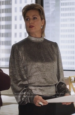 Jacqueline’s metallic top on The Bold Type