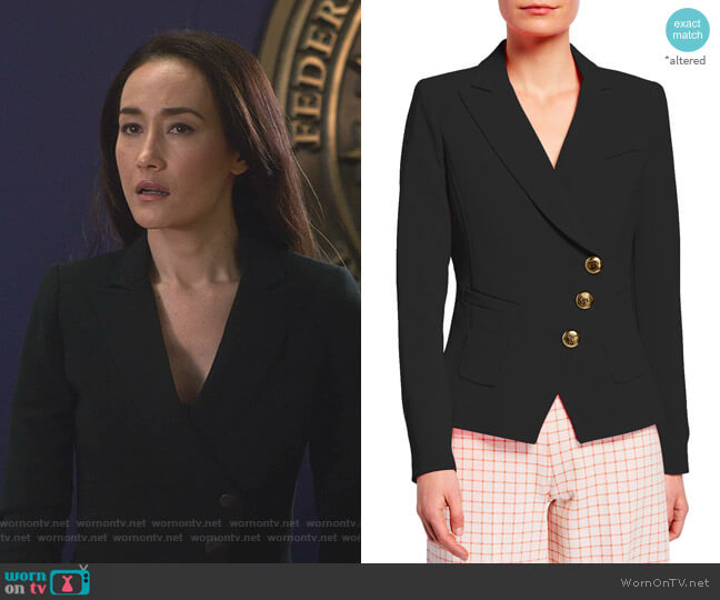 Smythe Asymmetrical Wrap Blazer worn by Hannah Wells (Maggie Q) on Designated Survivor