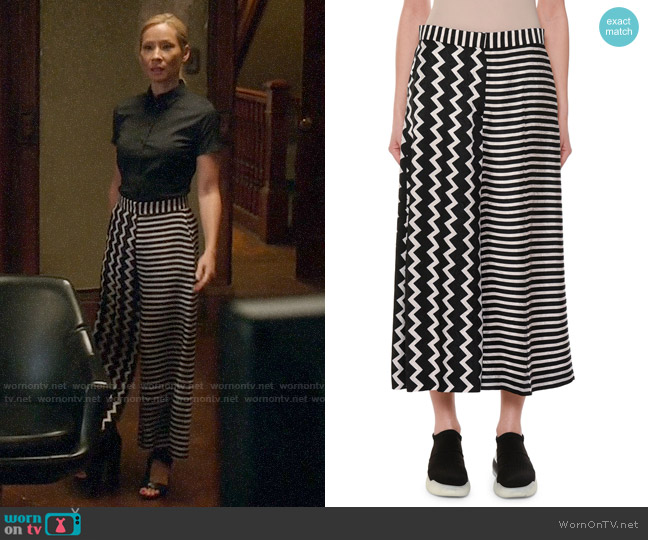 Stella McCartney Zigzag & Stripe Mixed-Print Wide-Leg Silk Culotte worn by Joan Watson (Lucy Liu) on Elementary