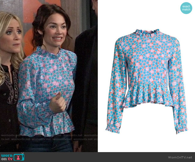Stine Goya Shirley Peplum Blouse worn by Elizabeth Webber (Rebecca Herbst) on General Hospital