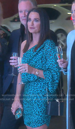 Kyle’s teal leopard print one-shoulder dress on The Real Housewives of Beverly Hills