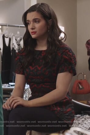 Jane’s black and red peplum top on The Bold Type