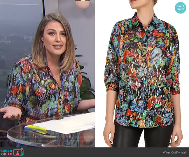 The Kooples Metallic Floral Blouse worn by Carissa Loethen Culiner on E! News