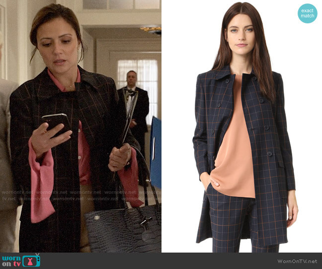 Theory Abla Coat worn by Emily Rhodes (Italia Ricci) on Designated Survivor