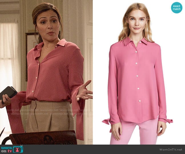 Theory Tie Cuff Shirt worn by Emily Rhodes (Italia Ricci) on Designated Survivor