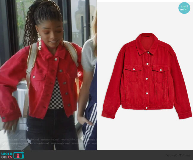 Topshop Corduroy Boxy Jacket worn by Skylar Forster (Halle Bailey) on Grown-ish