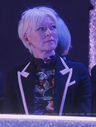 Joanna Coles’ navy trim blazer on The Bold Type