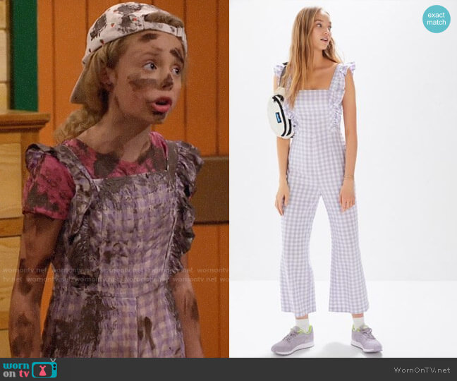 Urban Outfitters Emerson Gingham Ruffle Jumpsuit worn by Destiny Baker (Mallory James Mahoney) on Bunkd