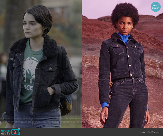 BDG Cord & Borg Shrunken Western Jacket worn by Elodie Davis (Brianna Hildebrand) on Trinkets