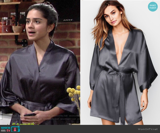 Victorias Secret Short Satin Robe worn by Lola Rosales (Sasha Calle) on The Young and the Restless