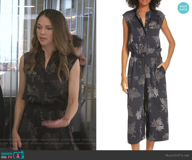 Vince Woodblock Floral Sleeveless Jumpsuit worn by Liza Miller (Sutton Foster) on Younger