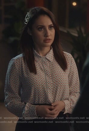 Ana’s white fish print blouse on Grown-ish