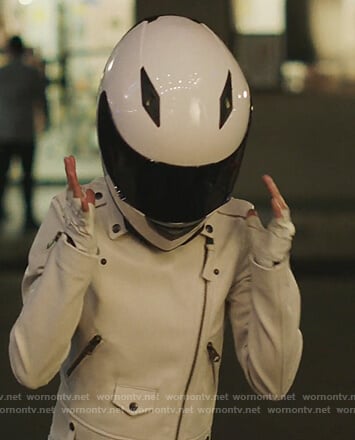 Teresa’s white leather biker jacket on Queen of the South