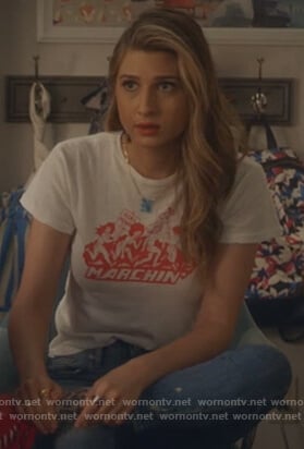 Nomi’s white Marchin tee on Grown-ish