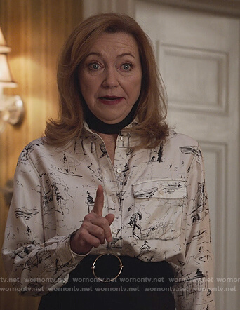 Lorraine’s white sketch print blouse on Designated Survivor