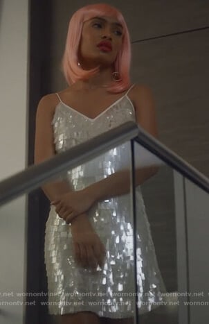 Zoey’s white sequin mini dress on Grown-ish