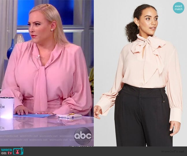Who What Wear Long Sleeve Tie Neck Drapey Blouse worn by Meghan McCain on The View