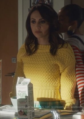 Ana’s yellow chunky knit sweater and skirt on Grown-ish