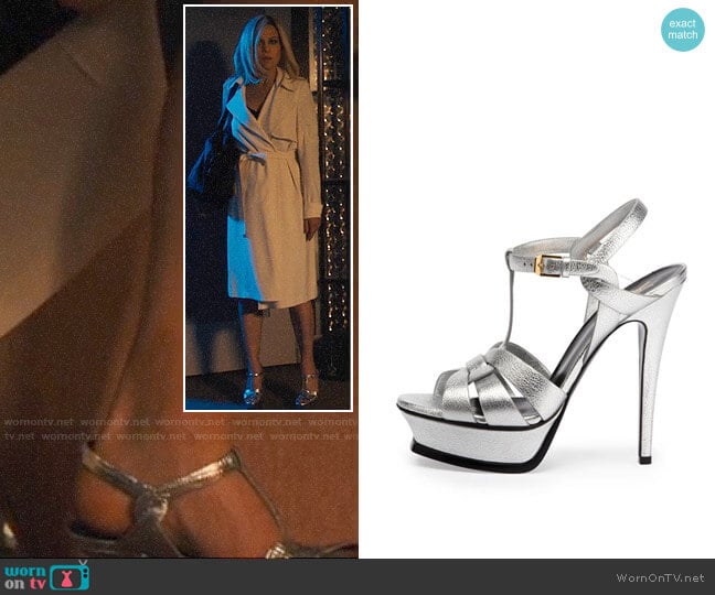 YSL Tribute Metallic Leather Platform Sandal worn by Daisy Kowalski (Carla Gugino) on Jett