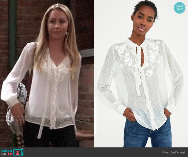 Zara Embroidered Plumetis Blouse worn by Josslyn Jacks (Eden McCoy) on General Hospital