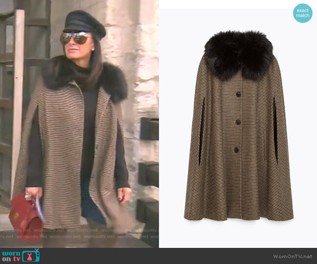 Zara Houndstooth Cape worn by Kyle Richards on The Real Housewives of Beverly Hills