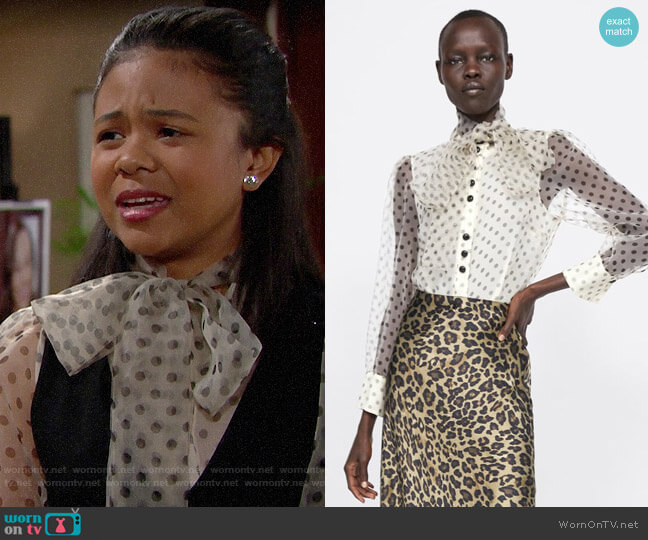 Zara Organza Blouse with Bow Detail worn by Tiffany (Maile Brady) on The Bold and the Beautiful