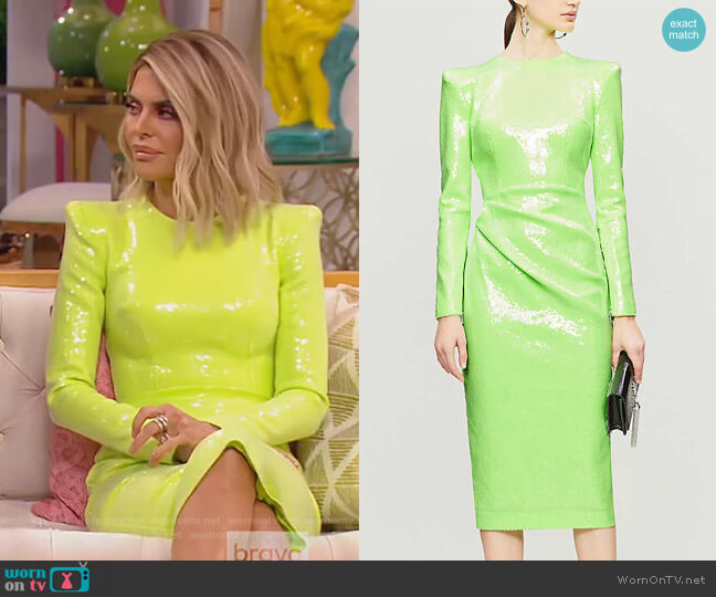 Alex Perry Corbet sequinned Midi Dress worn by Lisa Rinna on The Real Housewives of Beverly Hills
