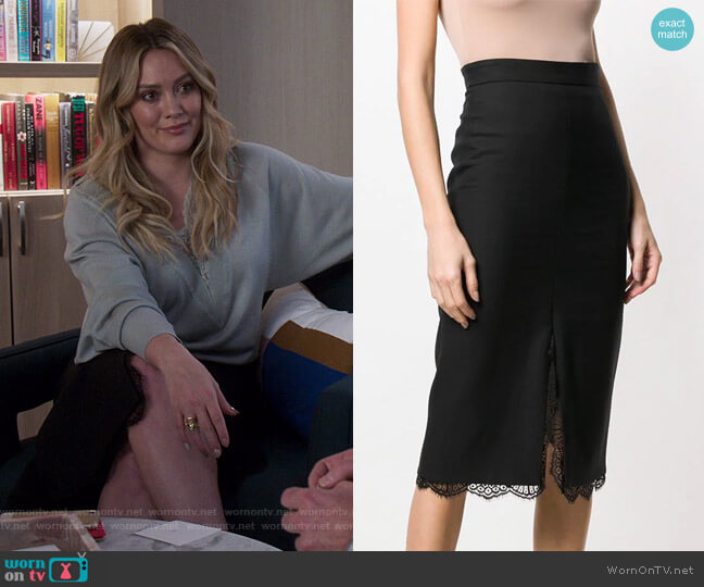 Alexander McQueen Lace Hem Pencil Skirt worn by Kelsey Peters (Hilary Duff) on Younger