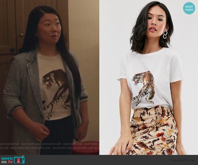 ASOS Pieces tiger print t-shirt worn by Alice Kwan (Sherry Cola) on Good Trouble