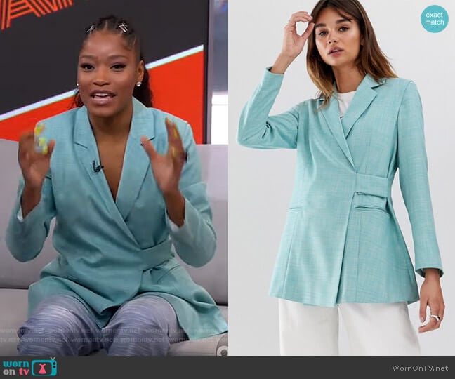 Asos White Tab Detail Textured Suit Jacket worn by Keke Palmer on Good Morning America
