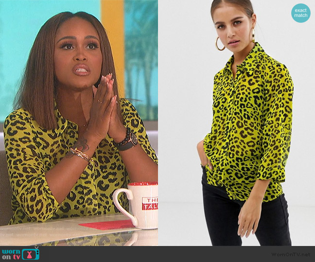ASOS Sheer Shirt in neon Leopard Print worn by Eve on The Talk