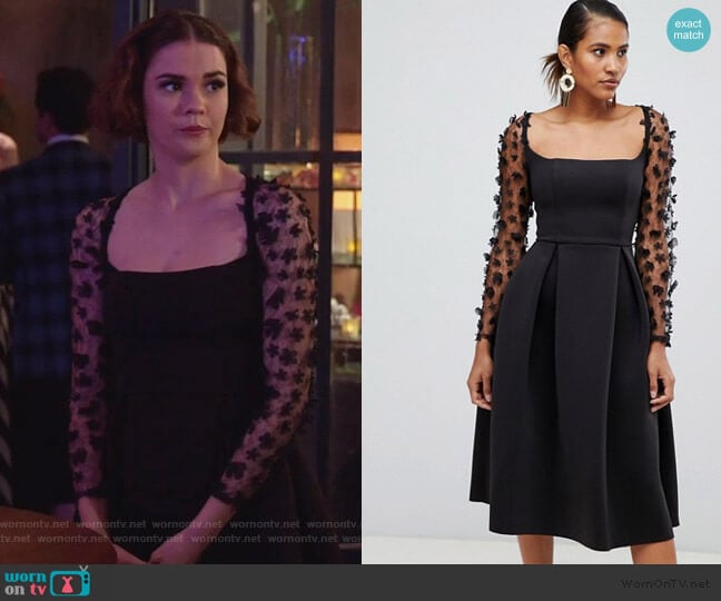 ASOS Square Neck 3d Floral Lace Midi Prom Dress worn by Callie Foster (Maia Mitchell) on Good Trouble