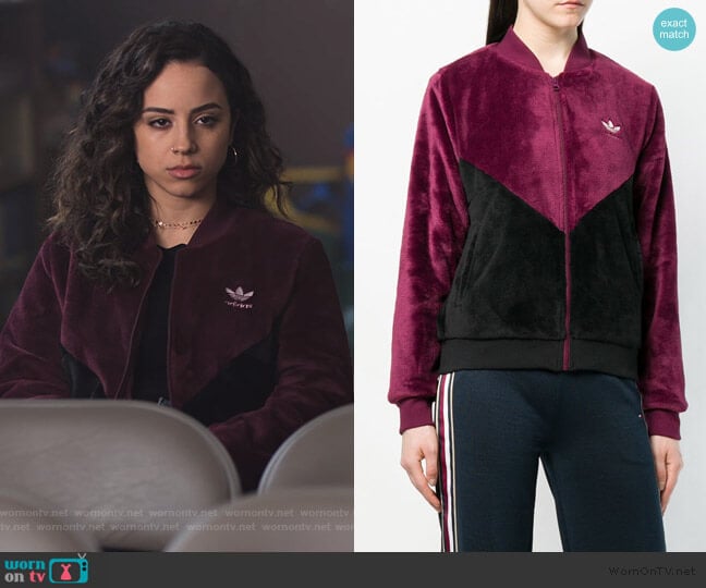 Adidas CLRDO track jacket worn by Moe Truax (Kiana Madeira) on Trinkets