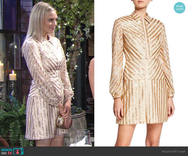 Aidan by Aidan Mattox Sequin Stripe Dress worn by Abby Newman (Melissa Ordway) on The Young and the Restless