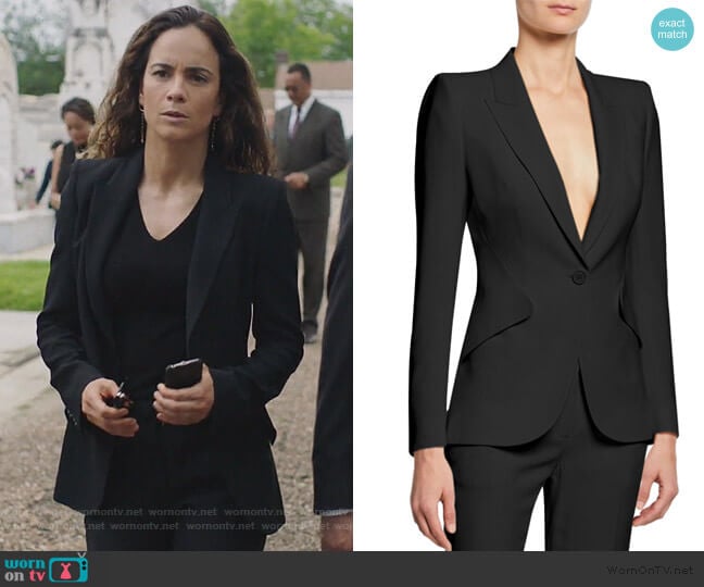 Alexander McQueen Classic Double-Breasted Suiting Blazer worn by Teresa Mendoza (Alice Braga) on Queen of the South