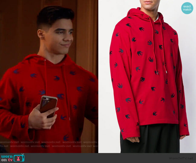 Alexander McQueen Swallow hoodie worn by Vivek Shah (Jordan Buhat) on Grown-ish