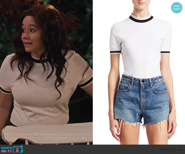 T by Alexander Wang Striped Rib-Knit Trim Top worn by Jade (Talia Jackson) on Family Reunion