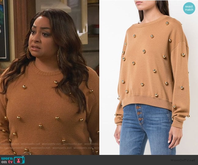 Alice + Olivia Gleeson Metal Ball Detail Wool Blend Sweater worn by Raven Baxter (Raven-Symoné) on Ravens Home