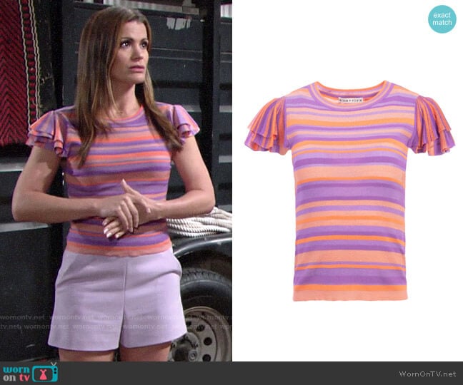 Alice + Olivia Kenia Ruffle Sleeve Fitted Top worn by Chelsea Lawson (Melissa Claire Egan) on The Young and the Restless