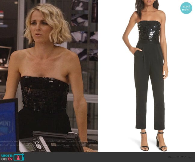 Alice + Olivia Jeri Embellished Strapless Jumpsuit worn by Lizzie Needham (Bojana Novakovic) on Instinct