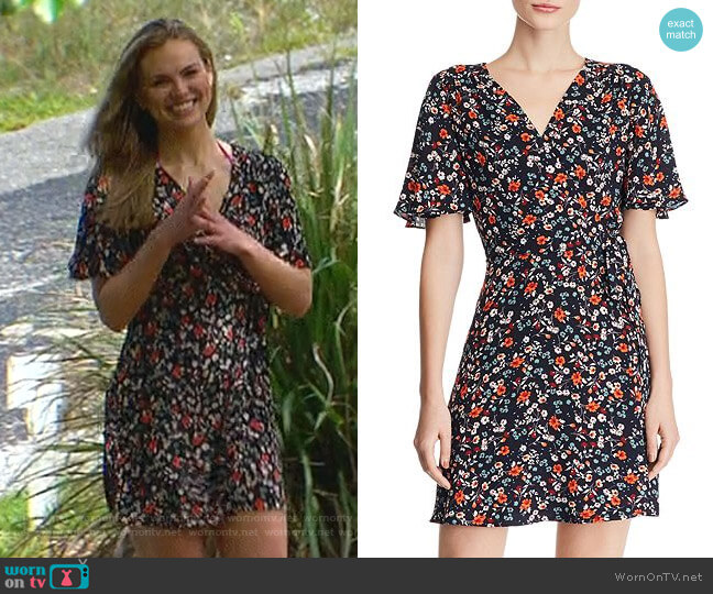 Aqua Floral Faux-Wrap Dress worn by Hannah Brown on The Bachelorette