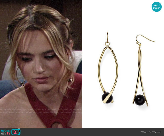Aqua Kylie Linear Drop Earrings worn by Summer Newman (Hunter King) on The Young and the Restless