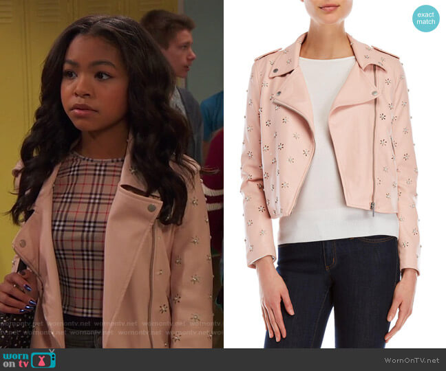 Bagatelle Embellished Moto Jacket worn by Nia Baxter (Navia Robinson) on Ravens Home
