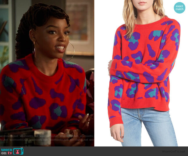 BlankNYC Leopard Intarsia Sweater worn by Jazlyn Forster (Chloe Bailey) on Grown-ish